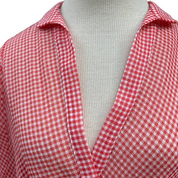 Hot & Delicious Gingham Top Wrap Red White Semi Sheer Small S NWT - Picture 11 of 13